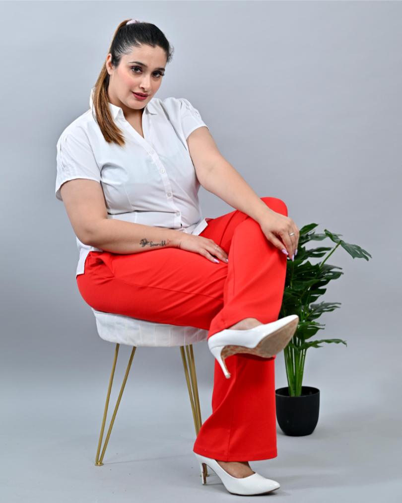 Tomato Red Plus Size Bootcut Flare Pants