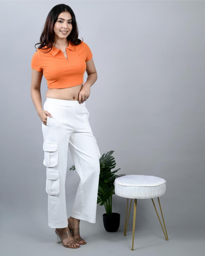White Cargo Pants -Milano extra flare fit pants