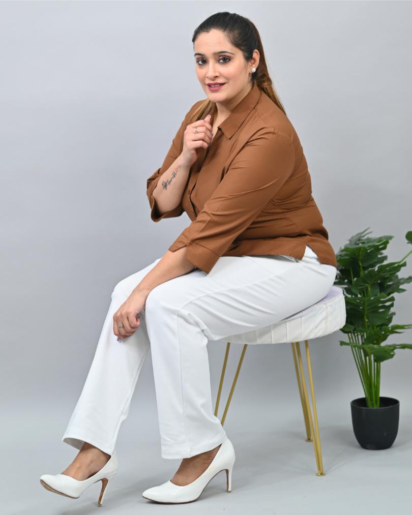White plus size cigarette pencil pants