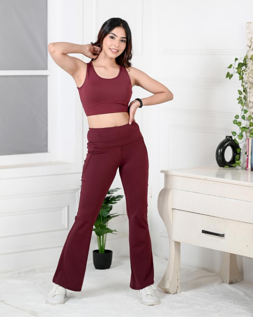 Wine Active Flare Pants -Active flare pants