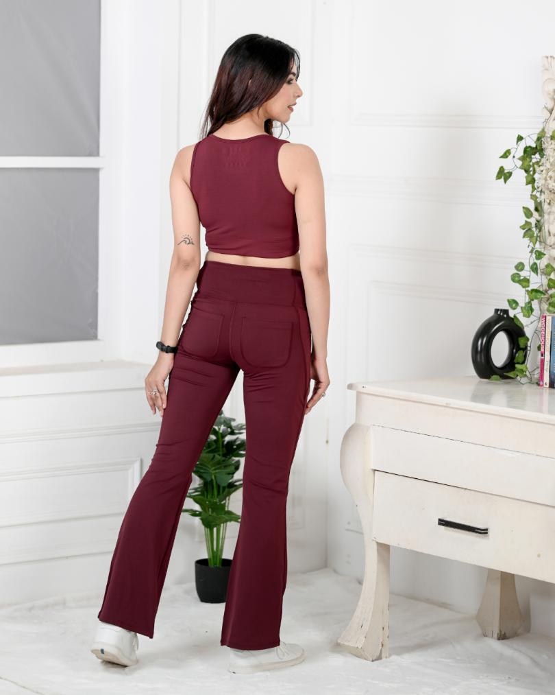 Wine Active Flare Pants -Active flare pants