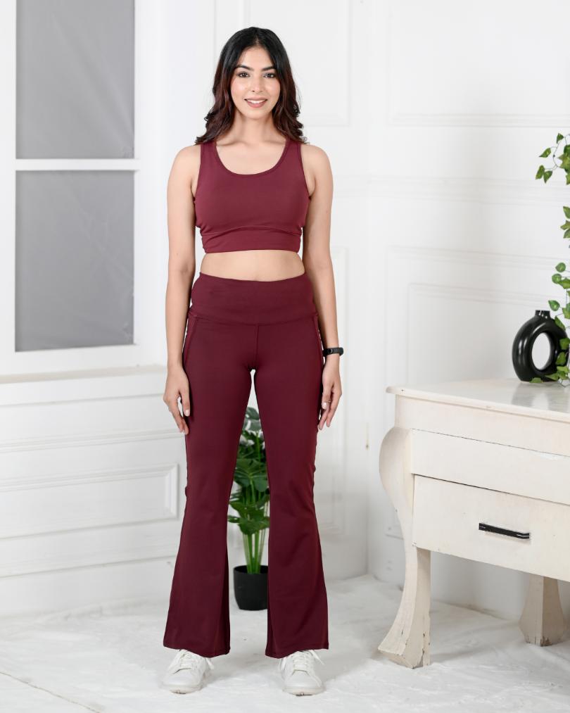 Wine Active Flare Pants -Active flare pants