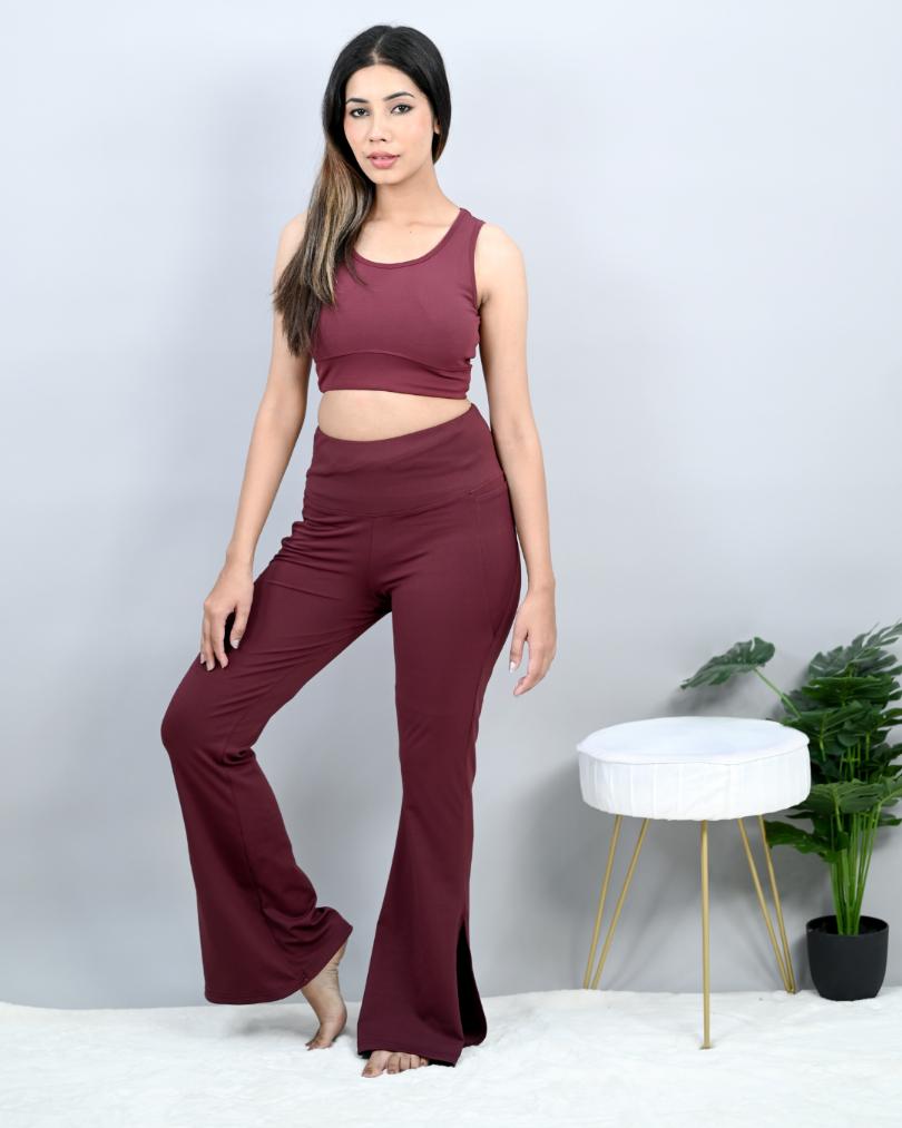 Wine Active Flare with Slit Pants -Active flare with slit pants