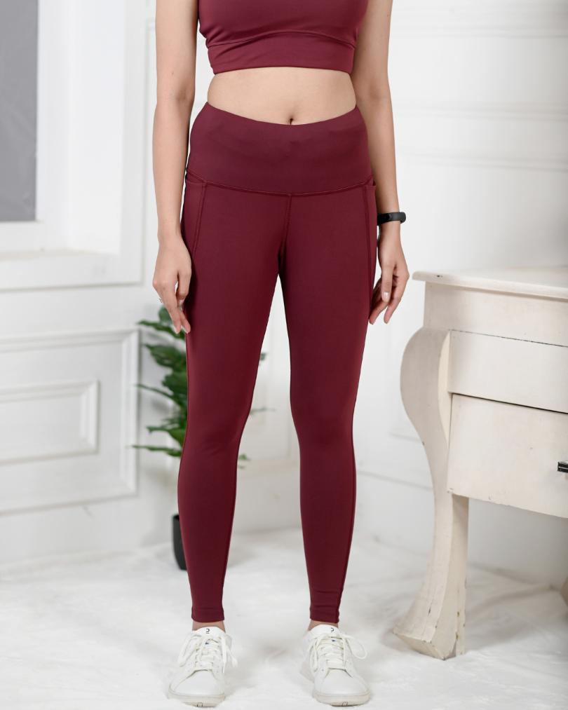 Wine Active Leggings -Active leggings pants