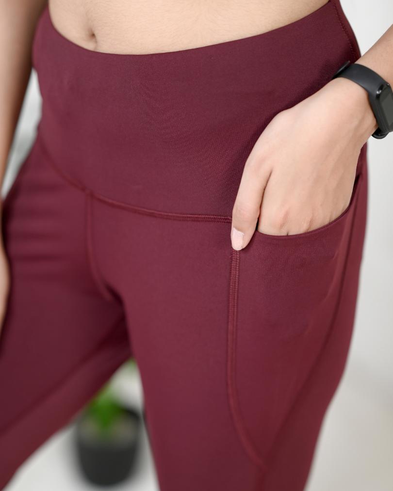 Wine Active Leggings -Active leggings pants