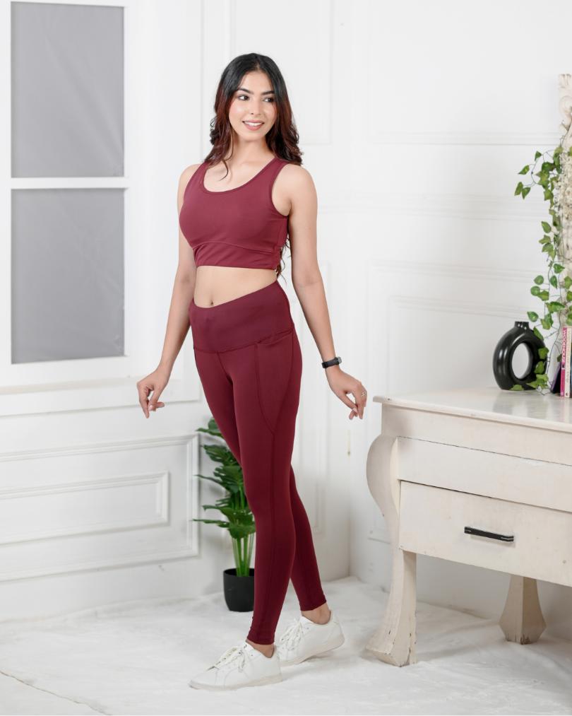 Wine Active Leggings -Active leggings pants