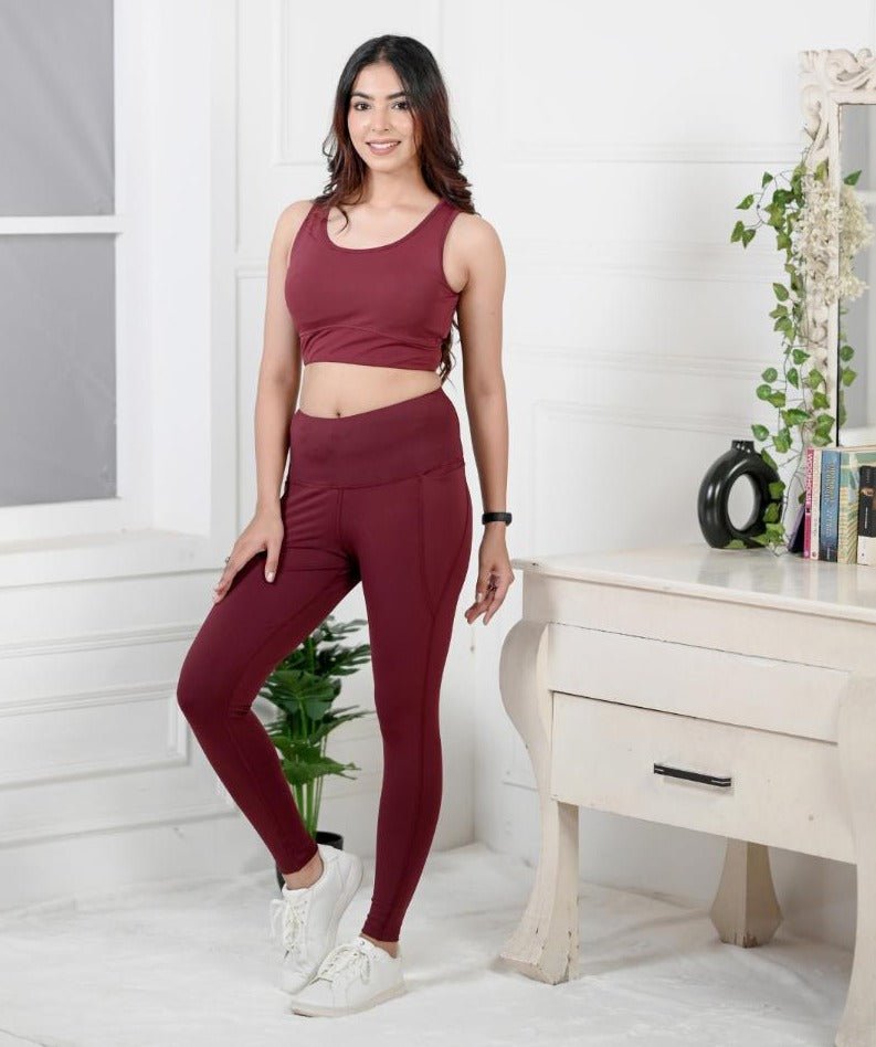 Wine Active Leggings -Active leggings pants