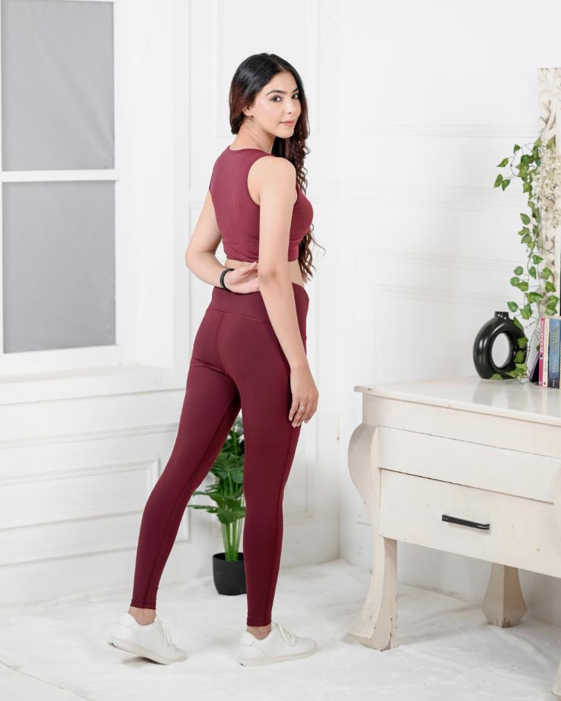 Wine Active Leggings -Active leggings pants