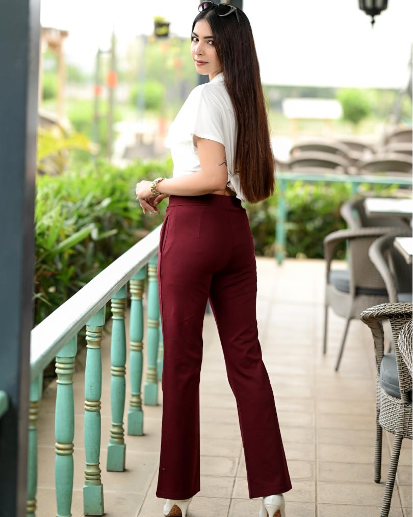 Wine Bootcut Flare Pants -Milano bootcut flare pants