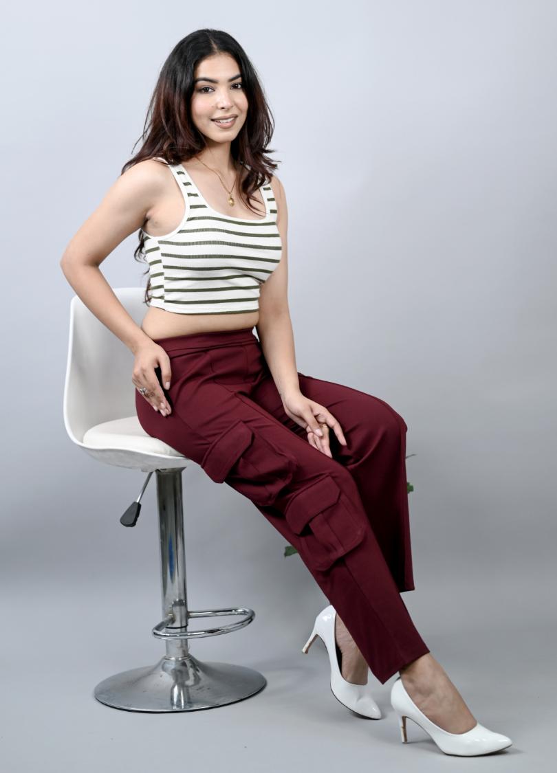 Wine cargo pants for women