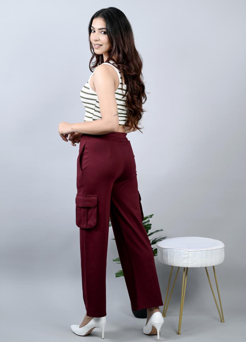 Wine cargo pants for women