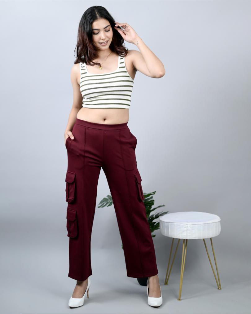 Wine cargo pants for women
