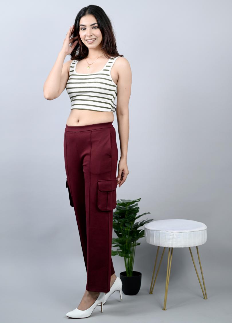 Wine cargo pants for women