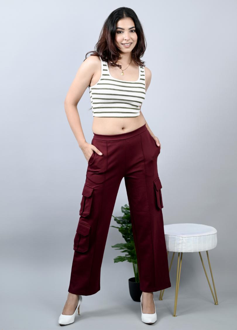 Wine cargo pants for women