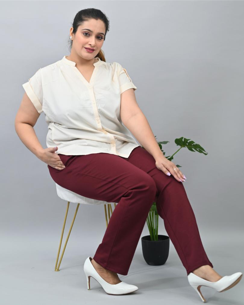 Wine plus size cigarette pencil pants