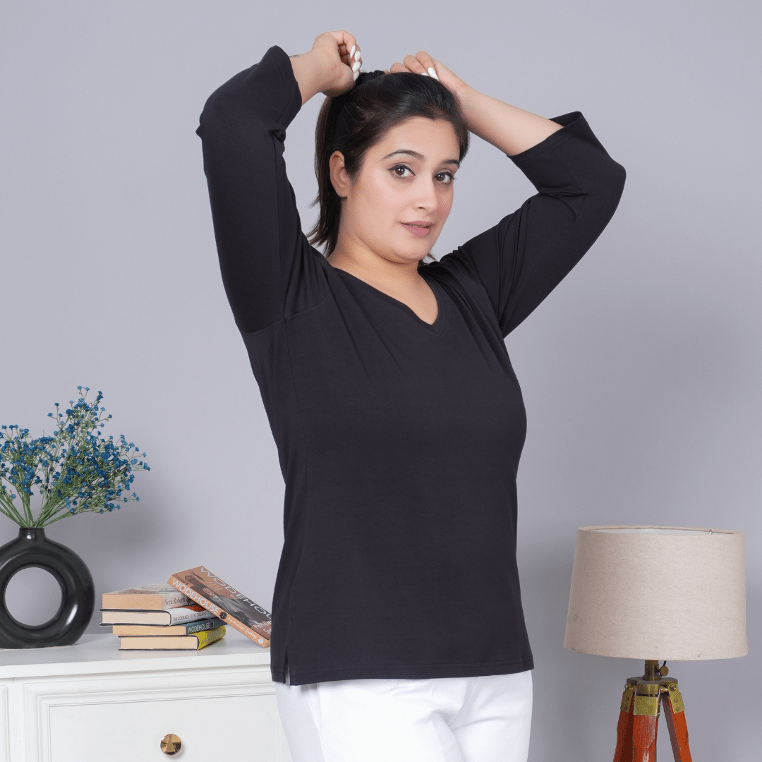 3/4 sleeve cotton V-neck t-shirt - Mlada