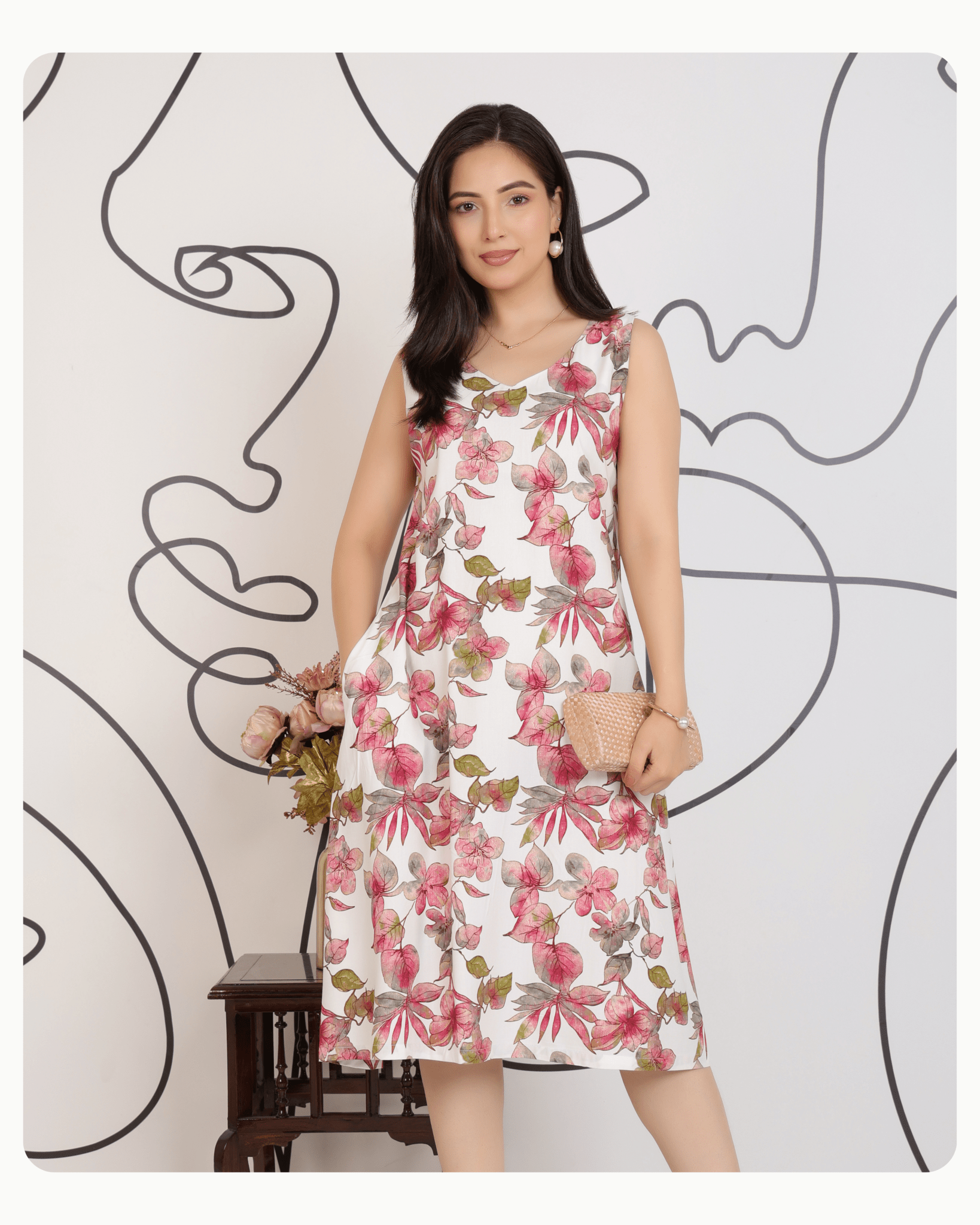 Line Printed Dress - Mlada