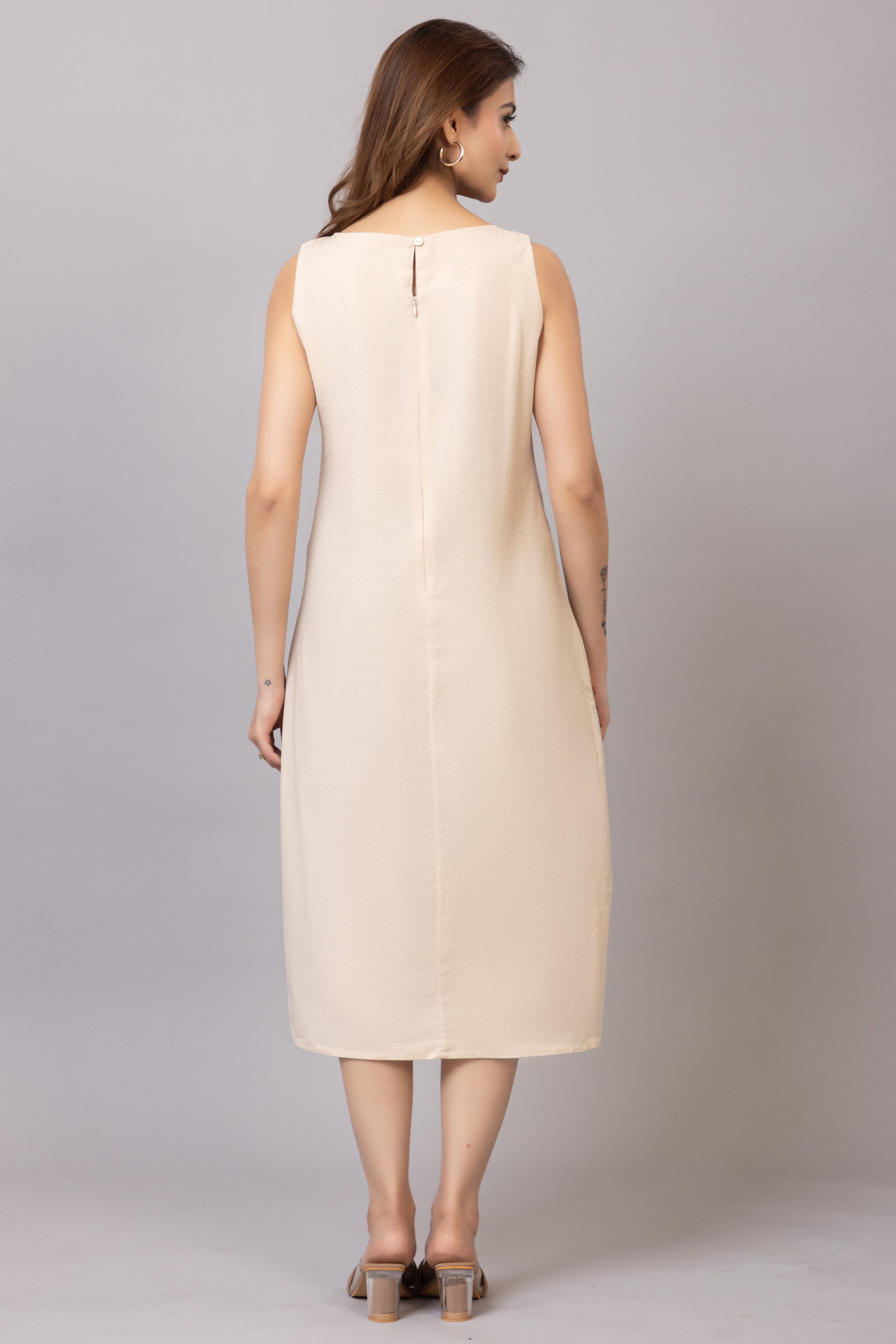 Beige cotton midi dress [100% pure cotton]