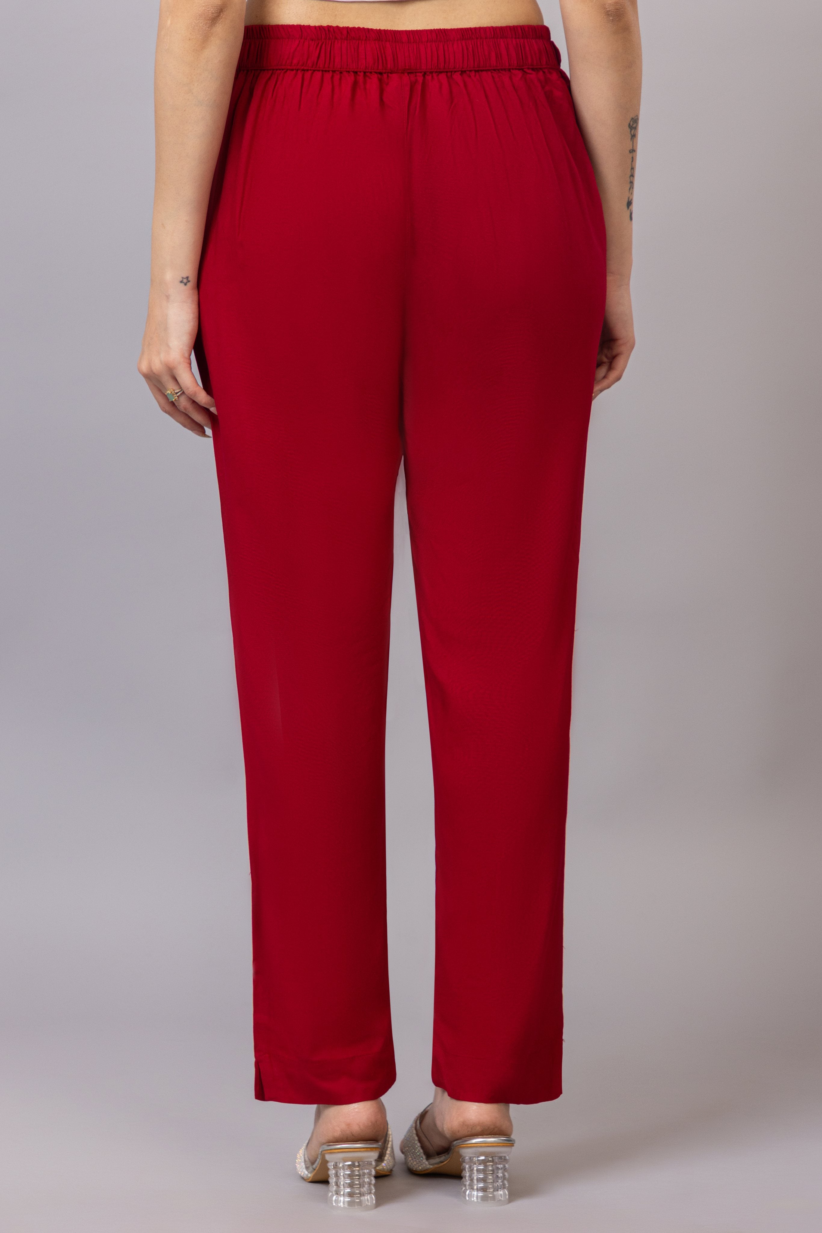 Red rayon pant [ 100% Rayon, Liva Certified ]