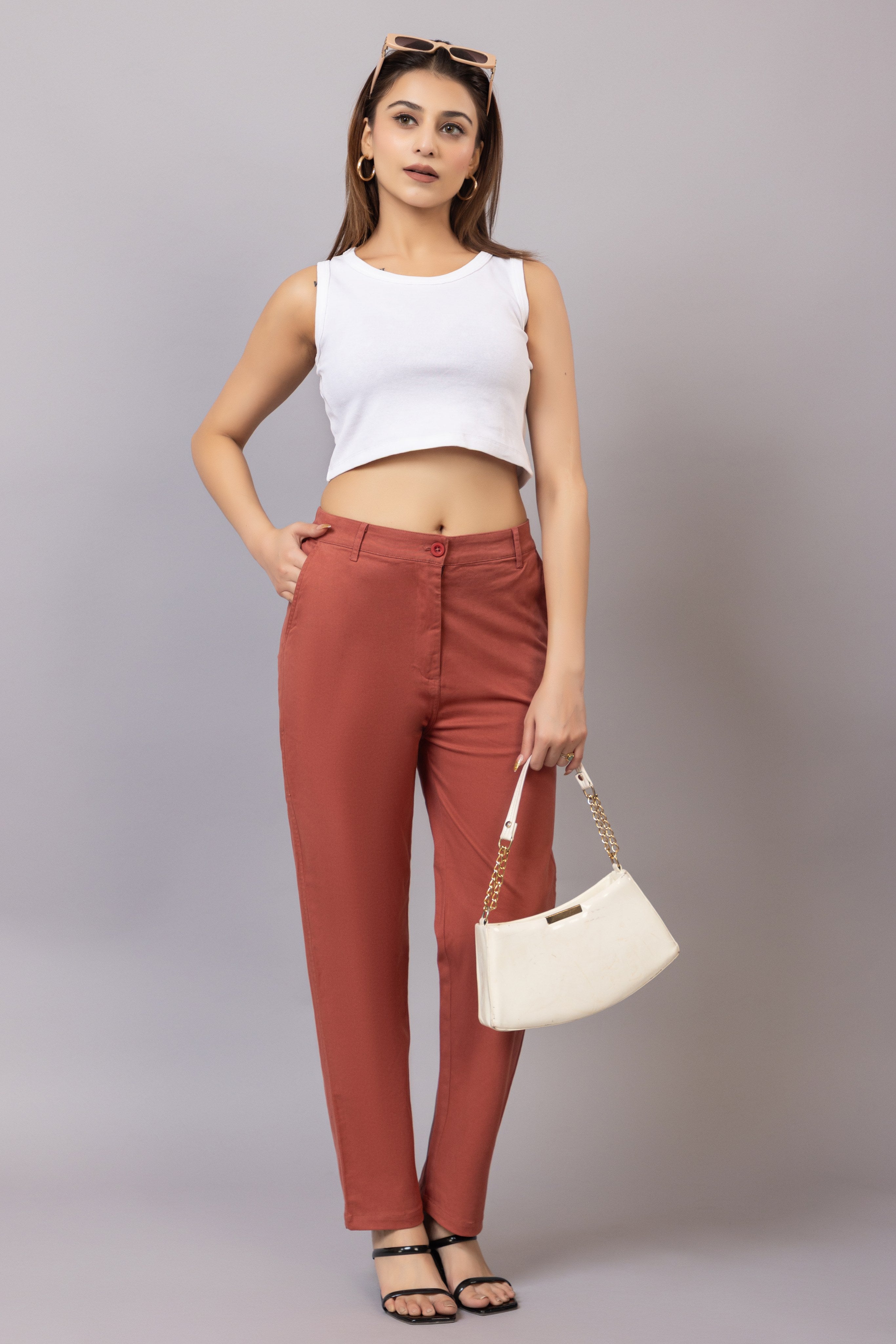 Rose chinos pants with extra comfort. [100% USA HQ Cotton Lycra]