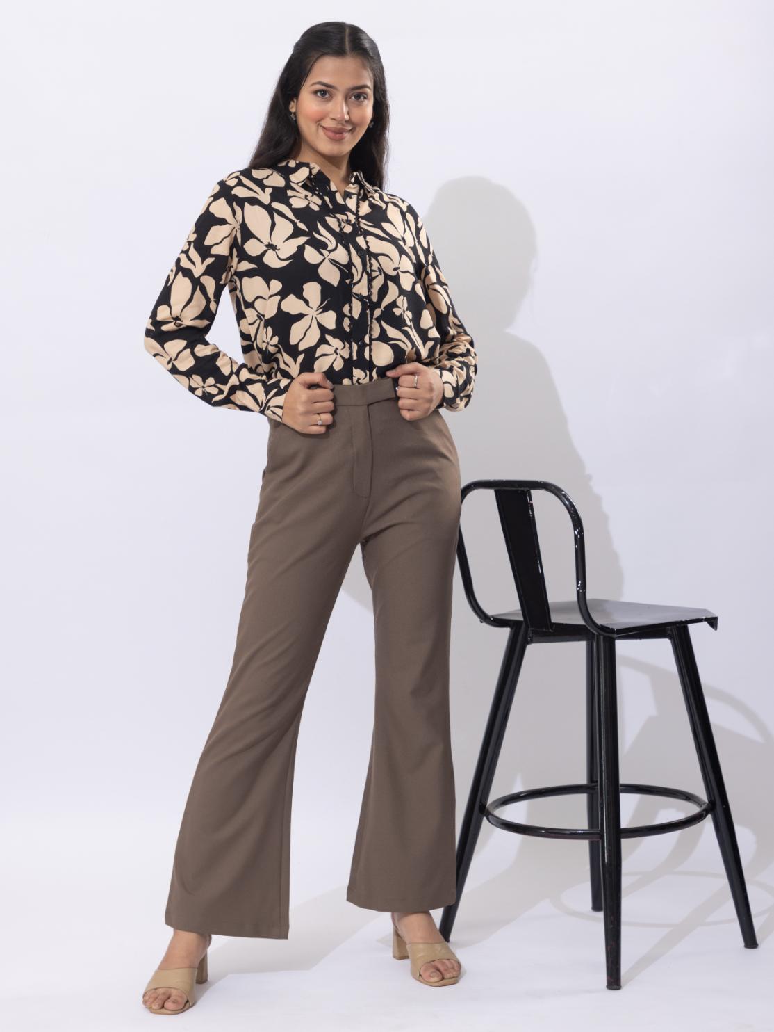 Espresso high waist formal flare pants with spandex [Bootcut flare]