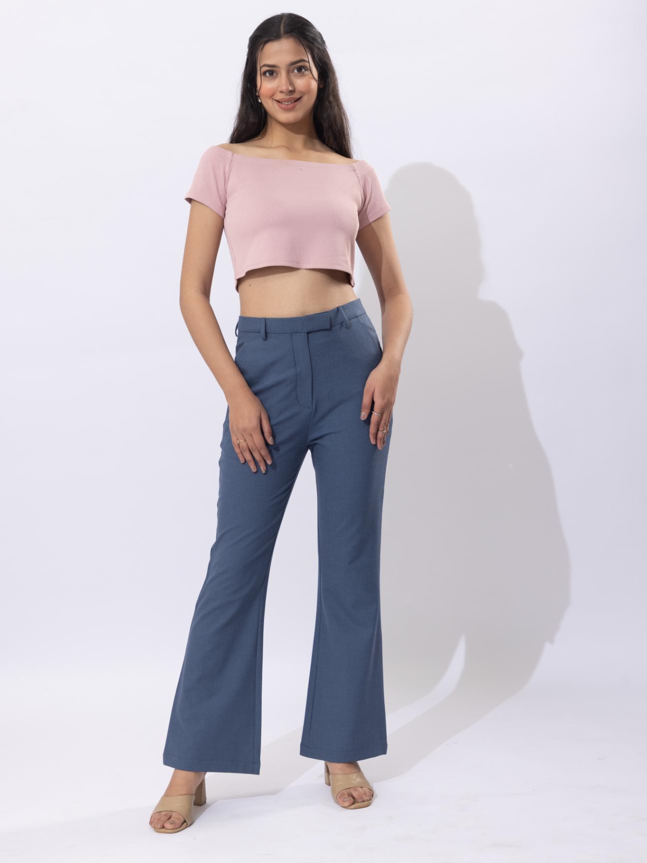 Midnight blue high waist formal flare pants with spandex [Bootcut flare]