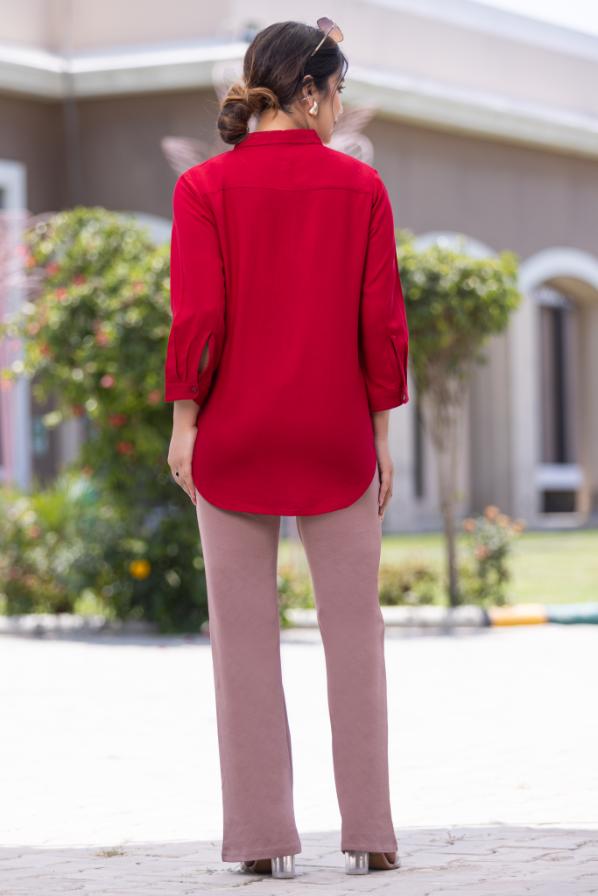 Red long hemline shirt [ 100% Rayon, Liva Certified ]