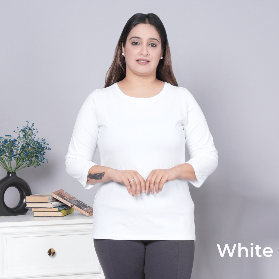 100% round neck cotton lycra 3/4 sleeve t shirt [Pack of 3 at just 1499] - Cotton t shirt