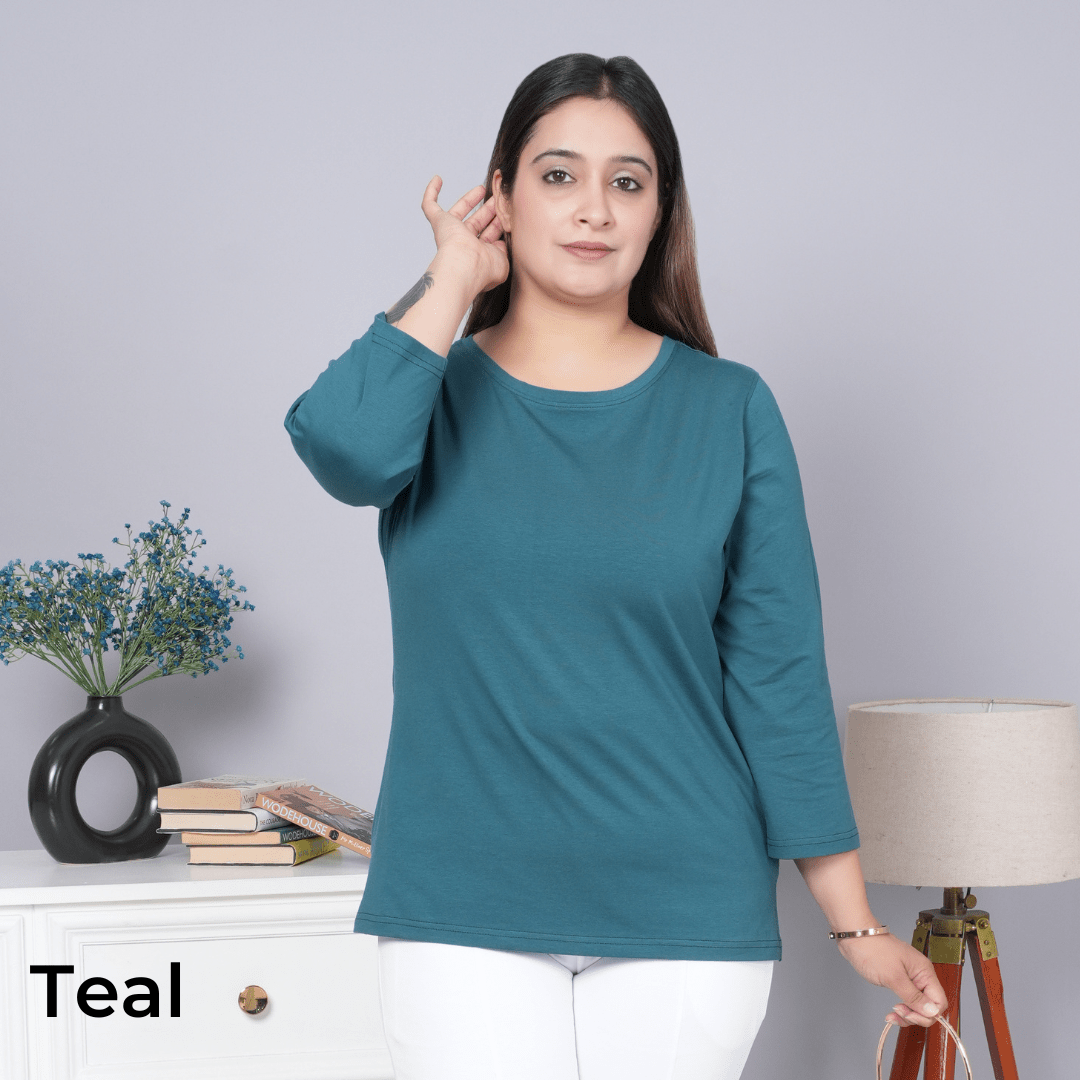 100% round neck cotton lycra 3/4 sleeve t shirt [Pack of 3 at just 1499] - Cotton t shirt
