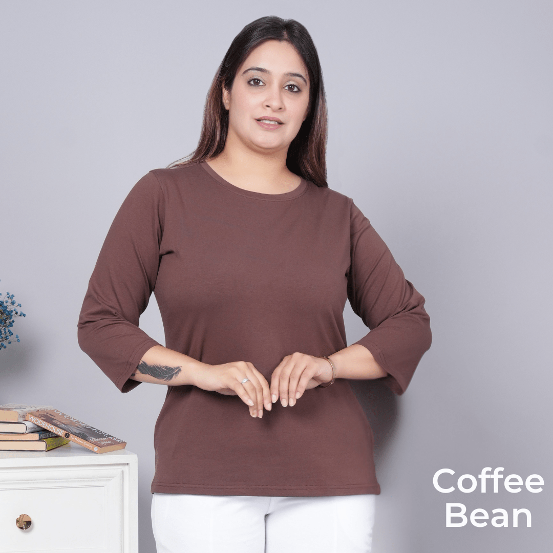 100% round neck cotton lycra 3/4 sleeve t shirt [Pack of 3 at just 1499] - Cotton t shirt