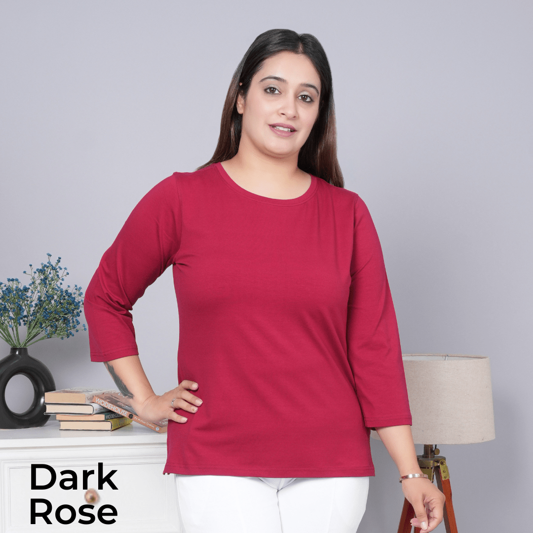 100% round neck cotton lycra 3/4 sleeve t shirt [Pack of 3 at just 1499] - Cotton t shirt
