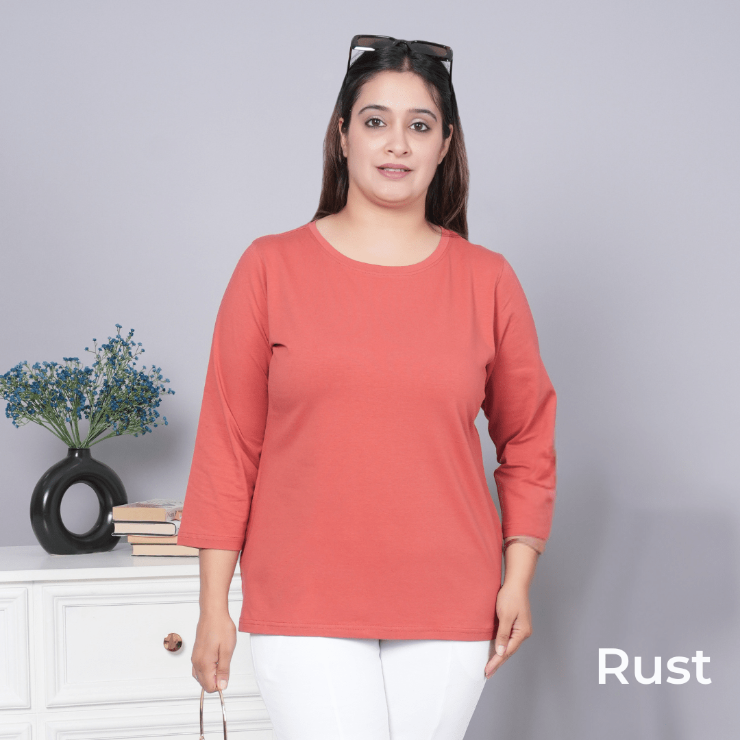 100% round neck cotton lycra 3/4 sleeve t shirt [Pack of 3 at just 1499] - Cotton t shirt