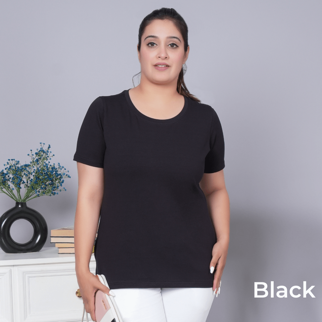 100% Round neck cotton lycra half sleeve t shirt [Pack of 3 at just 1499] - Cotton round neck t-shirt