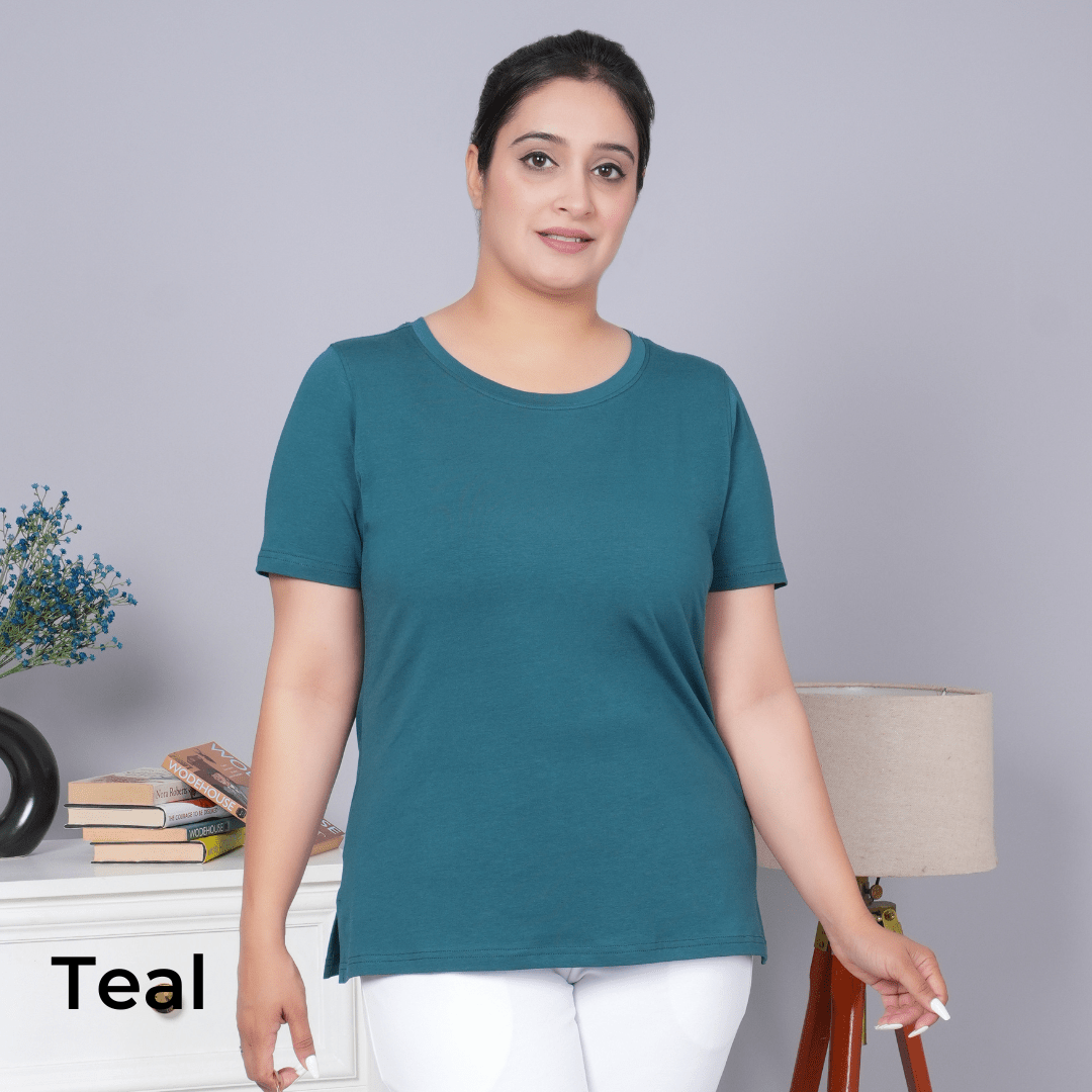 100% Round neck cotton lycra half sleeve t shirt [Pack of 3 at just 1499] - Cotton round neck t-shirt