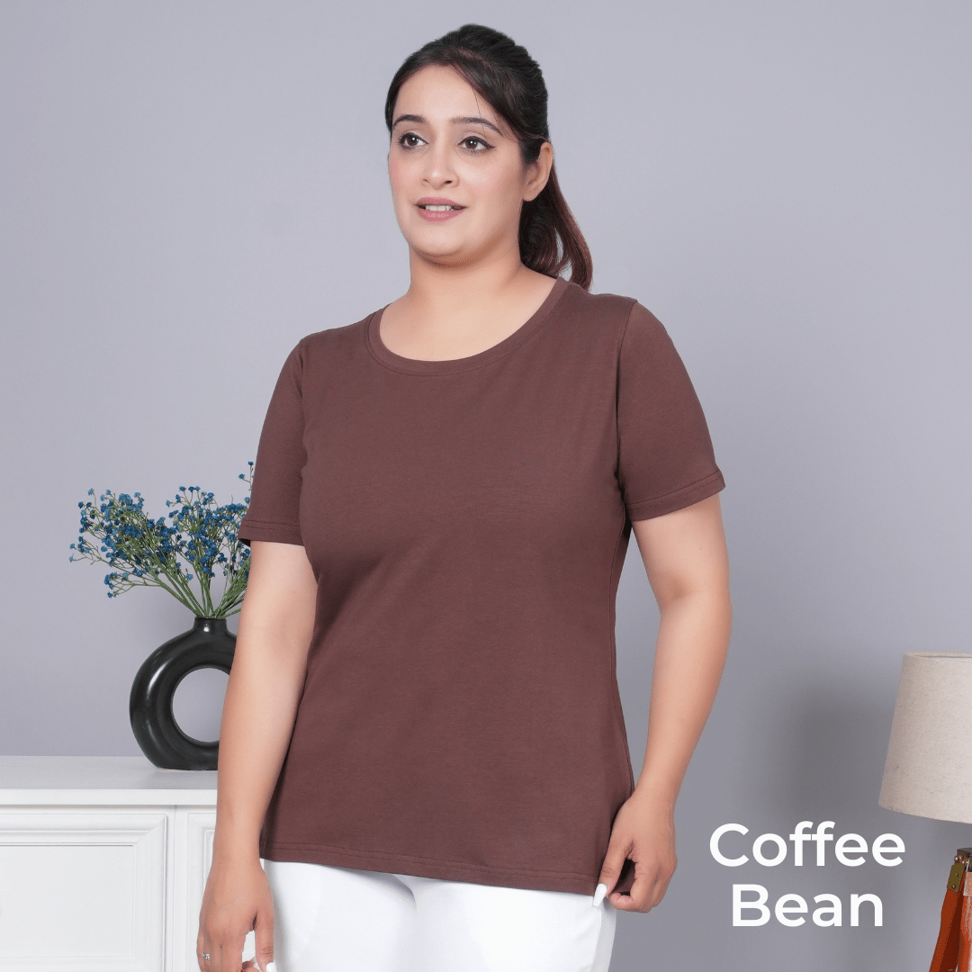 100% Round neck cotton lycra half sleeve t shirt [Pack of 3 at just 1499] - Cotton round neck t-shirt