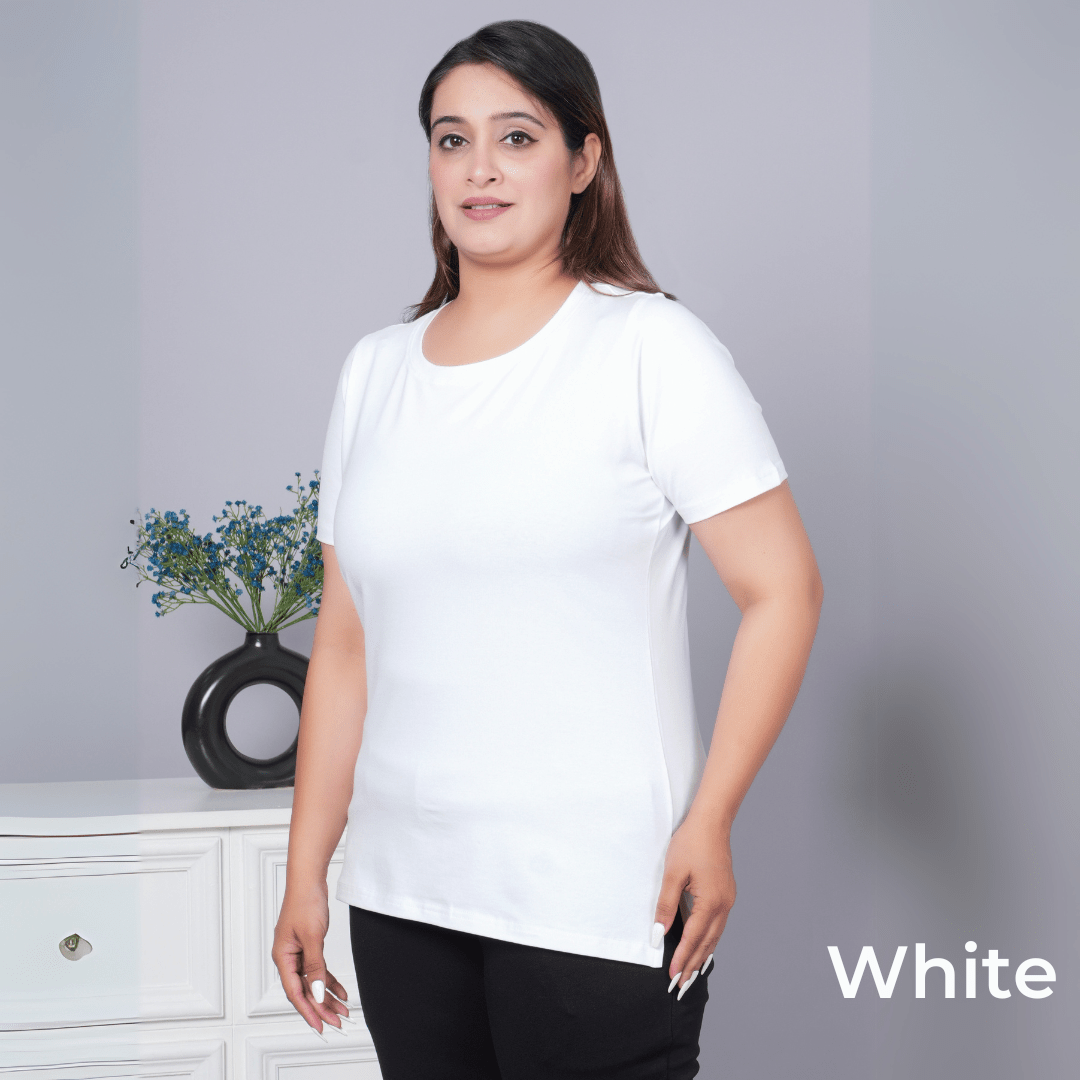 100% Round neck cotton lycra half sleeve t shirt [Pack of 3 at just 1499] - Cotton round neck t-shirt