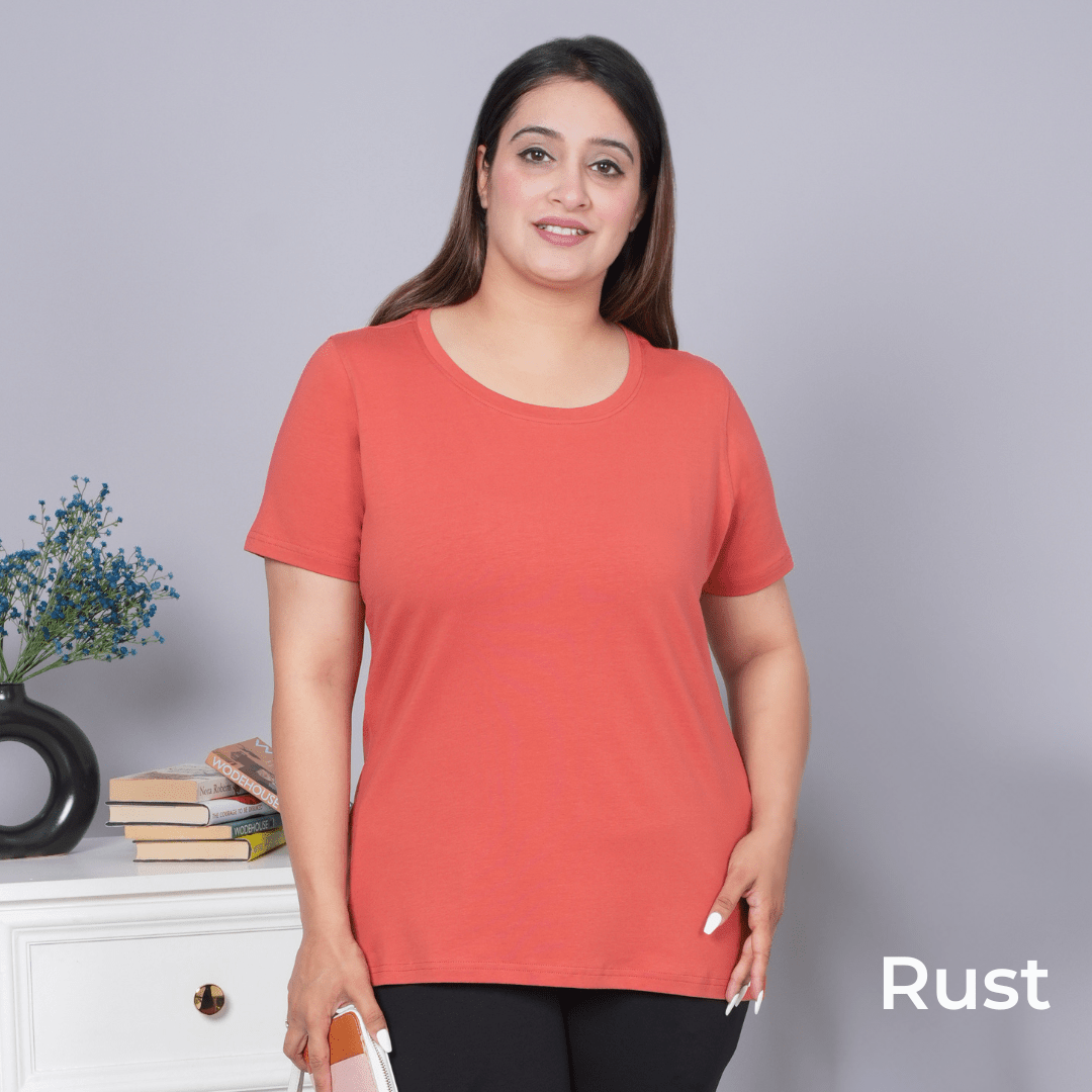 100% Round neck cotton lycra half sleeve t shirt [Pack of 3 at just 1499] - Cotton round neck t-shirt