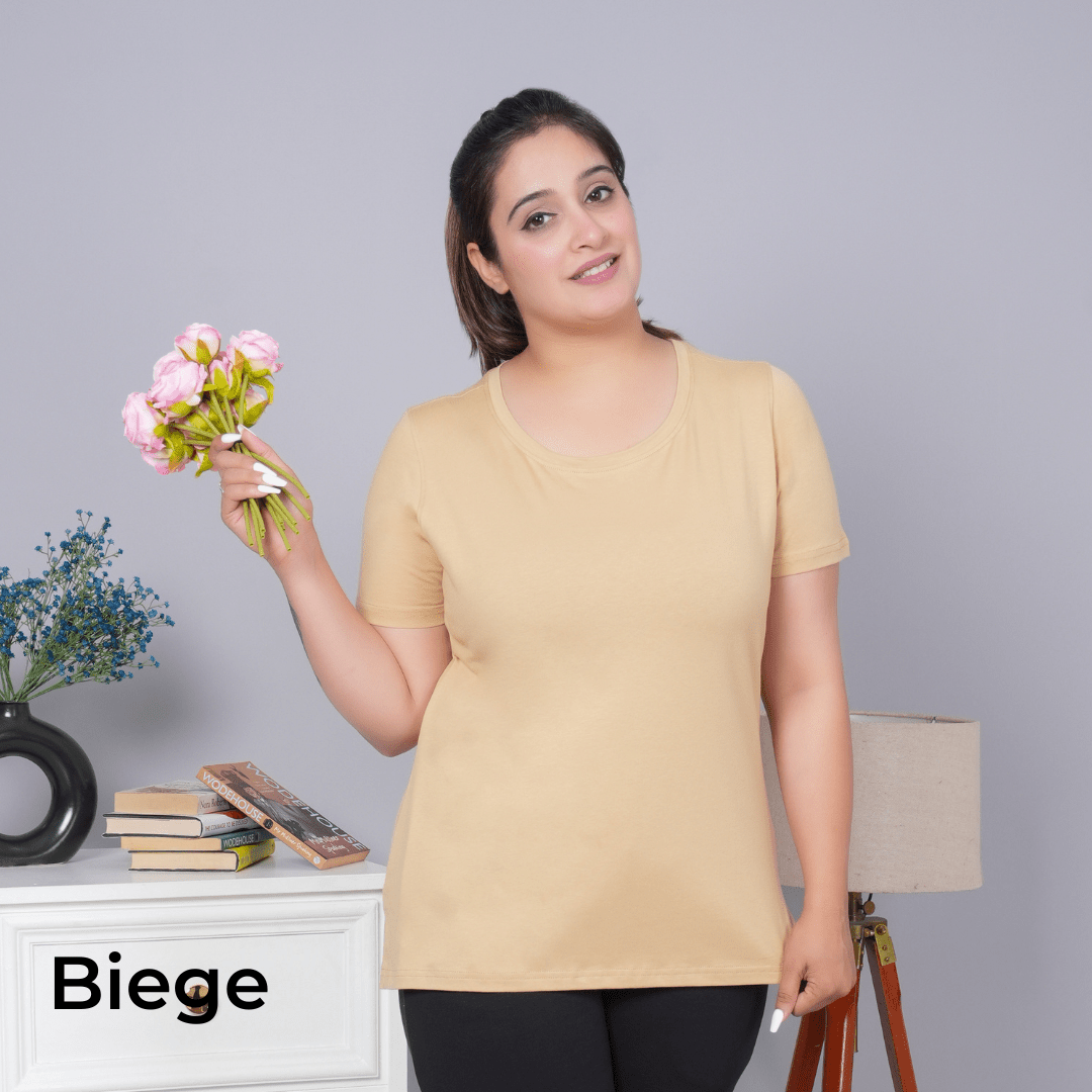 100% Round neck cotton lycra half sleeve t shirt [Pack of 3 at just 1499] - Cotton round neck t-shirt