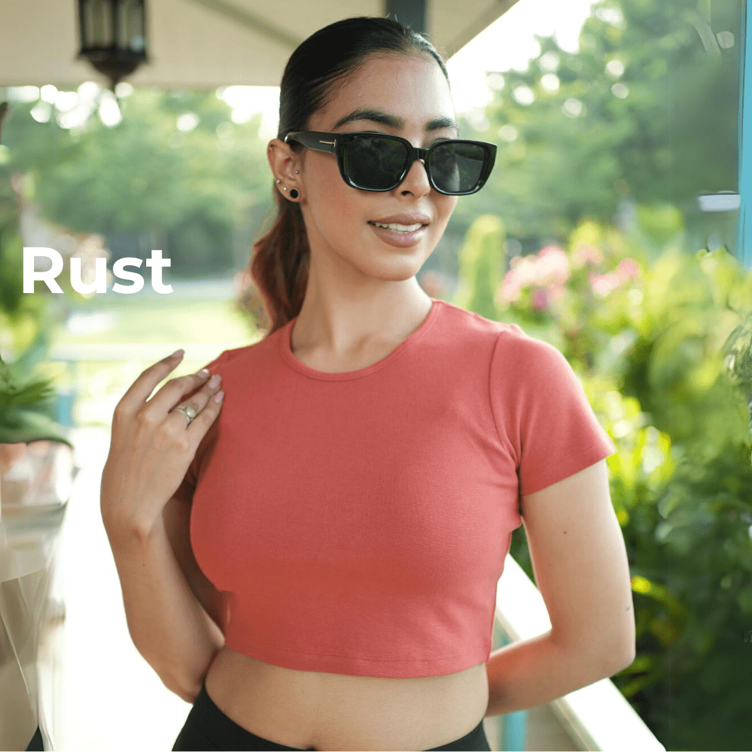 100% USA HQ Cotton, 280 GSM non transparent fabric rib crop t shirt [Pack of 3 at just 1499] - Rib crop t shirt