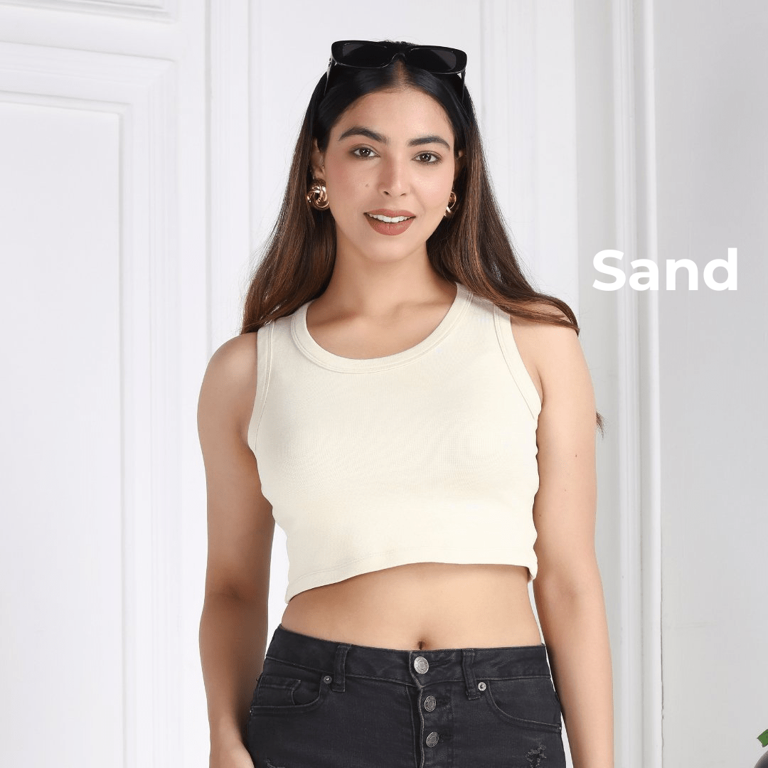 100% USA HQ Cotton, 280 GSM non transparent fabric rib crop vest [Pack of 3 at just 1499] - Rib crop vest