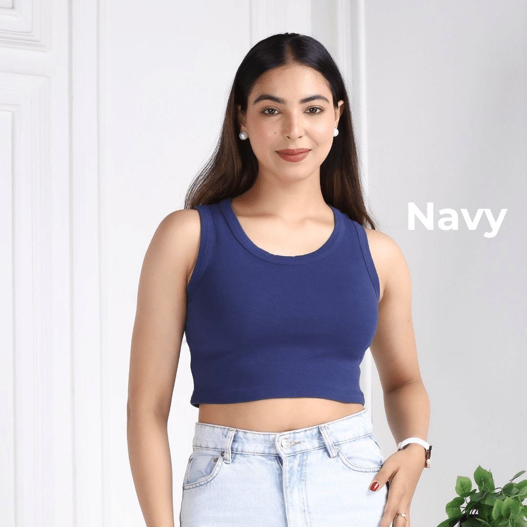 100% USA HQ Cotton, 280 GSM non transparent fabric rib crop vest [Pack of 3 at just 1499] - Rib crop vest