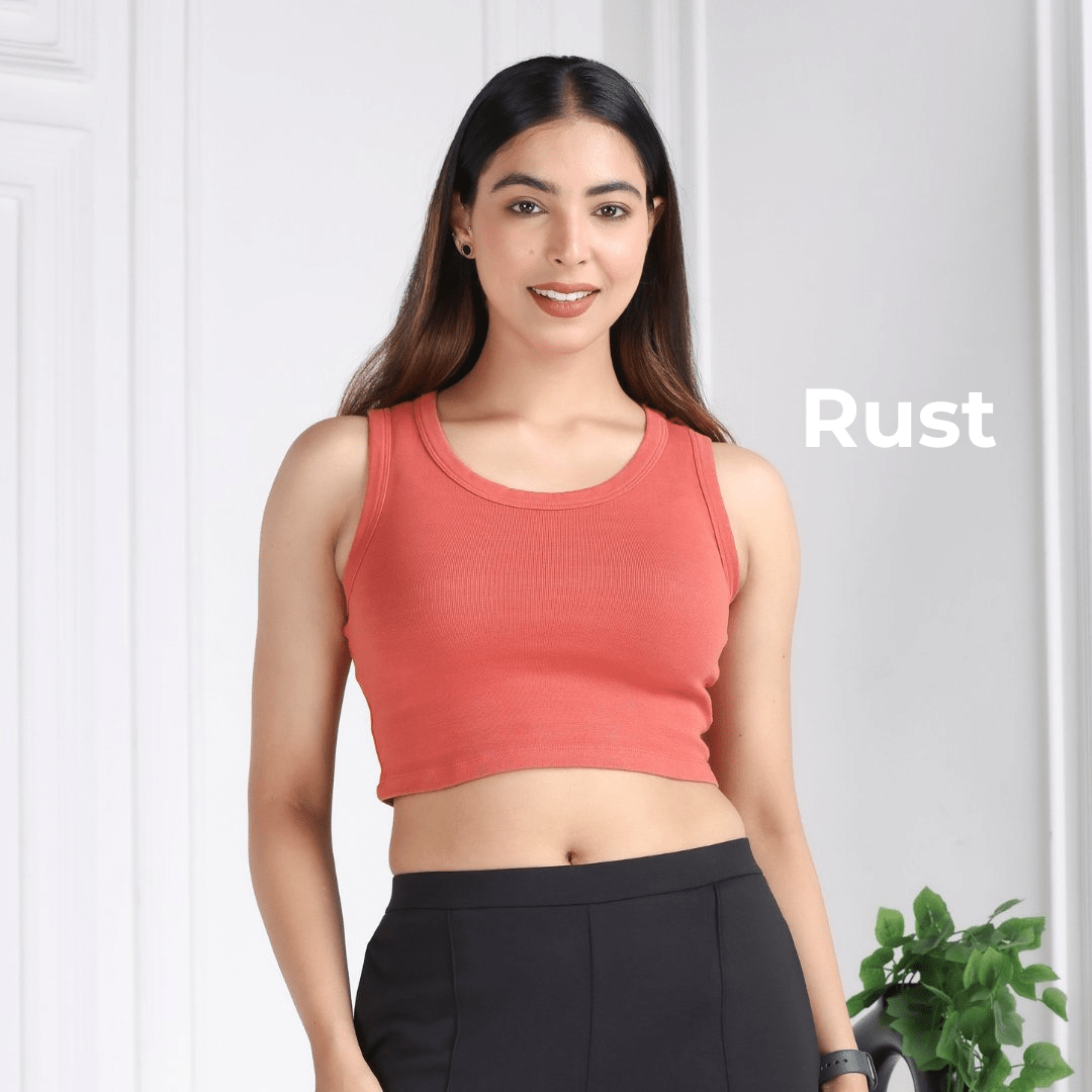 100% USA HQ Cotton, 280 GSM non transparent fabric rib crop vest [Pack of 3 at just 1199]