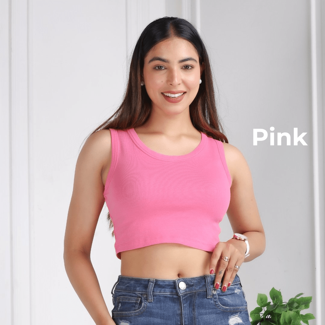 100% USA HQ Cotton, 280 GSM non transparent fabric rib crop vest [Pack of 3 at just 1499] - Rib crop vest