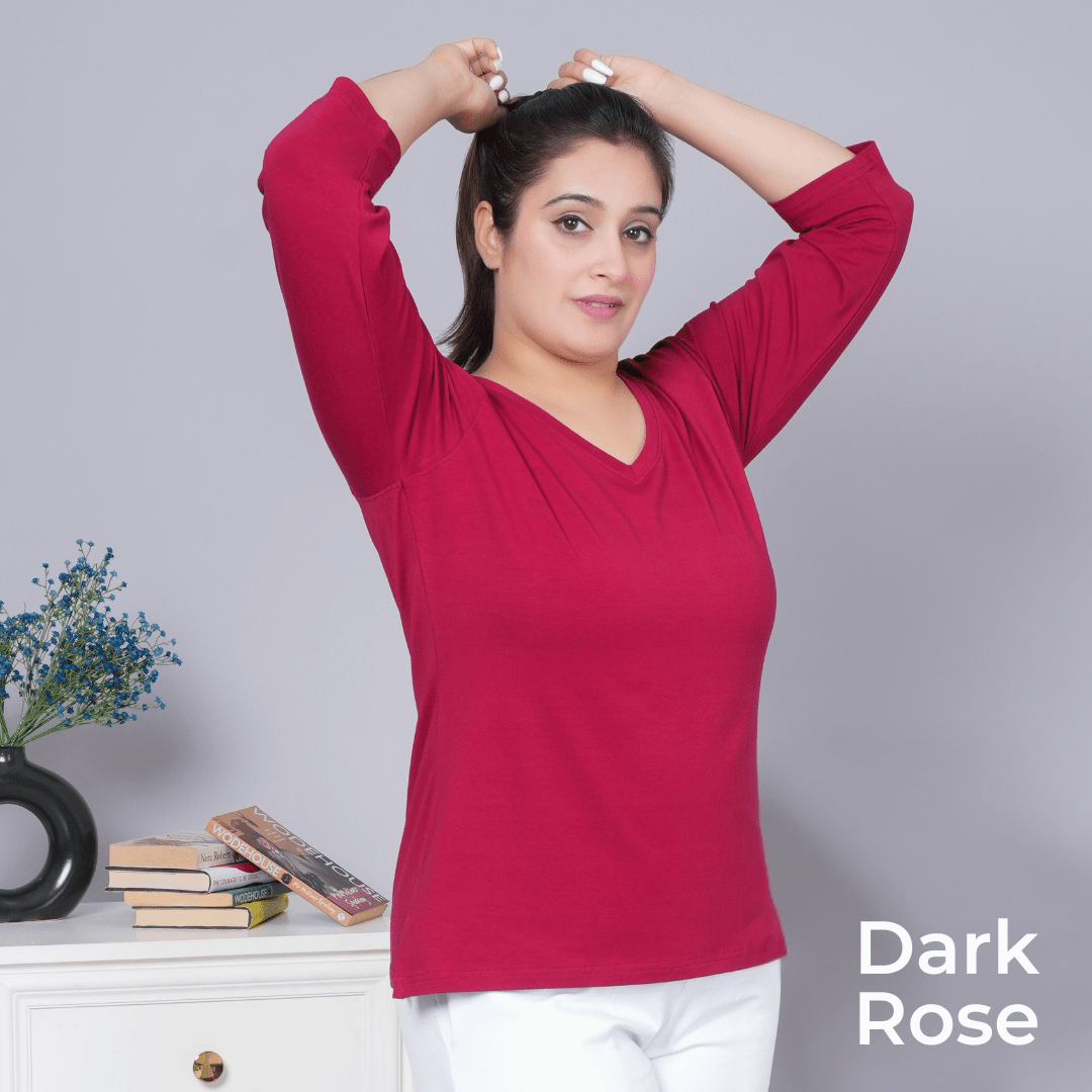 100% V neck cotton lycra 3/4 sleeve t shirt [Pack of 3 at just 1499] - Cotton t shirt