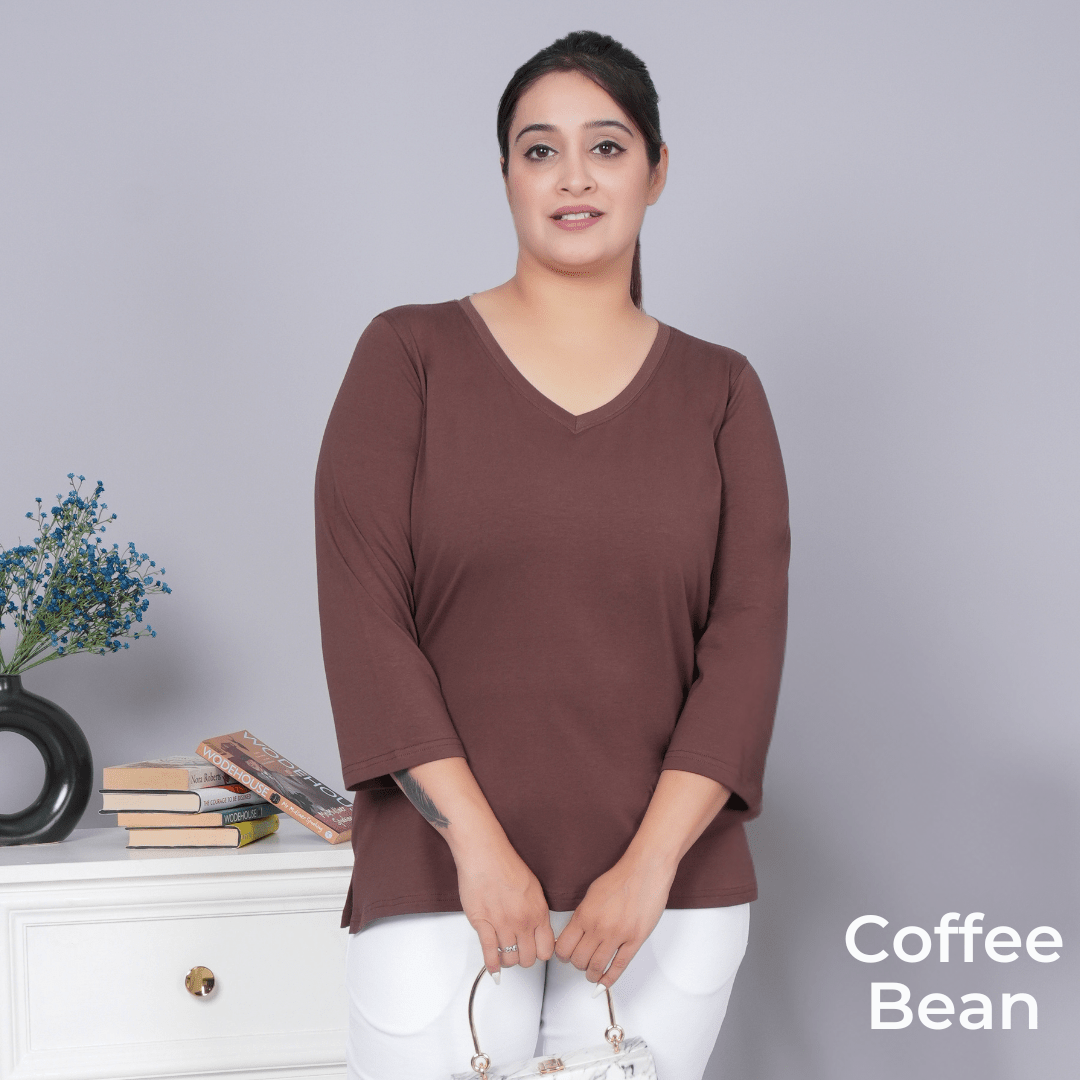 100% V neck cotton lycra 3/4 sleeve t shirt [Pack of 3 at just 1499] - Cotton t shirt