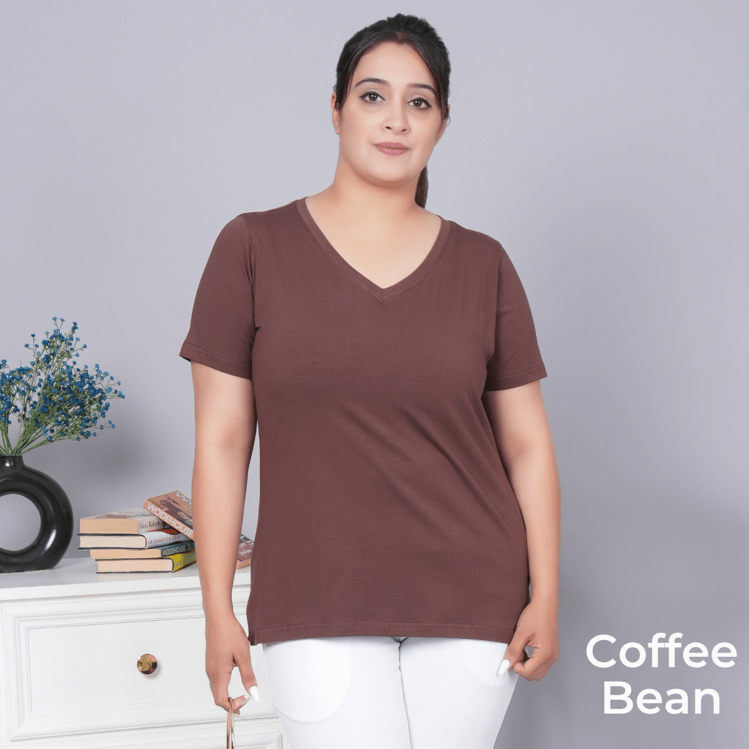 100% V neck cotton lycra half sleeve t shirt [Pack of 3 at just 1499] - Long cotton v neck t-shirt