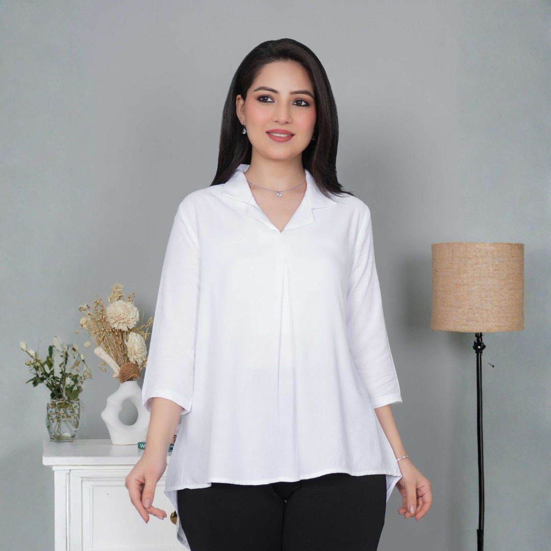 White rayon collar top [ Premium 100% Rayon, Liva Certified ]