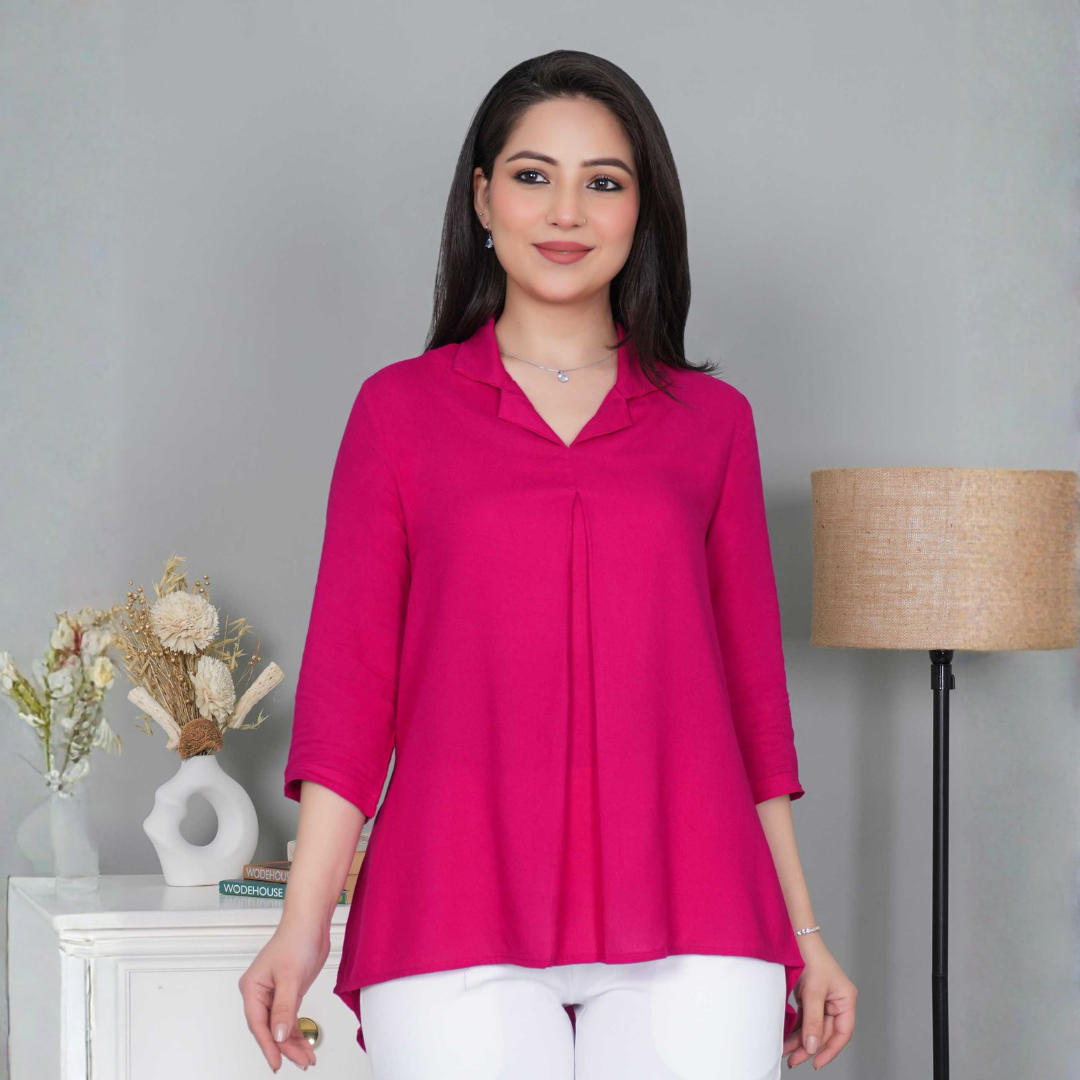 Magenta rayon collar top [ Premium 100% Rayon, Liva Certified ]