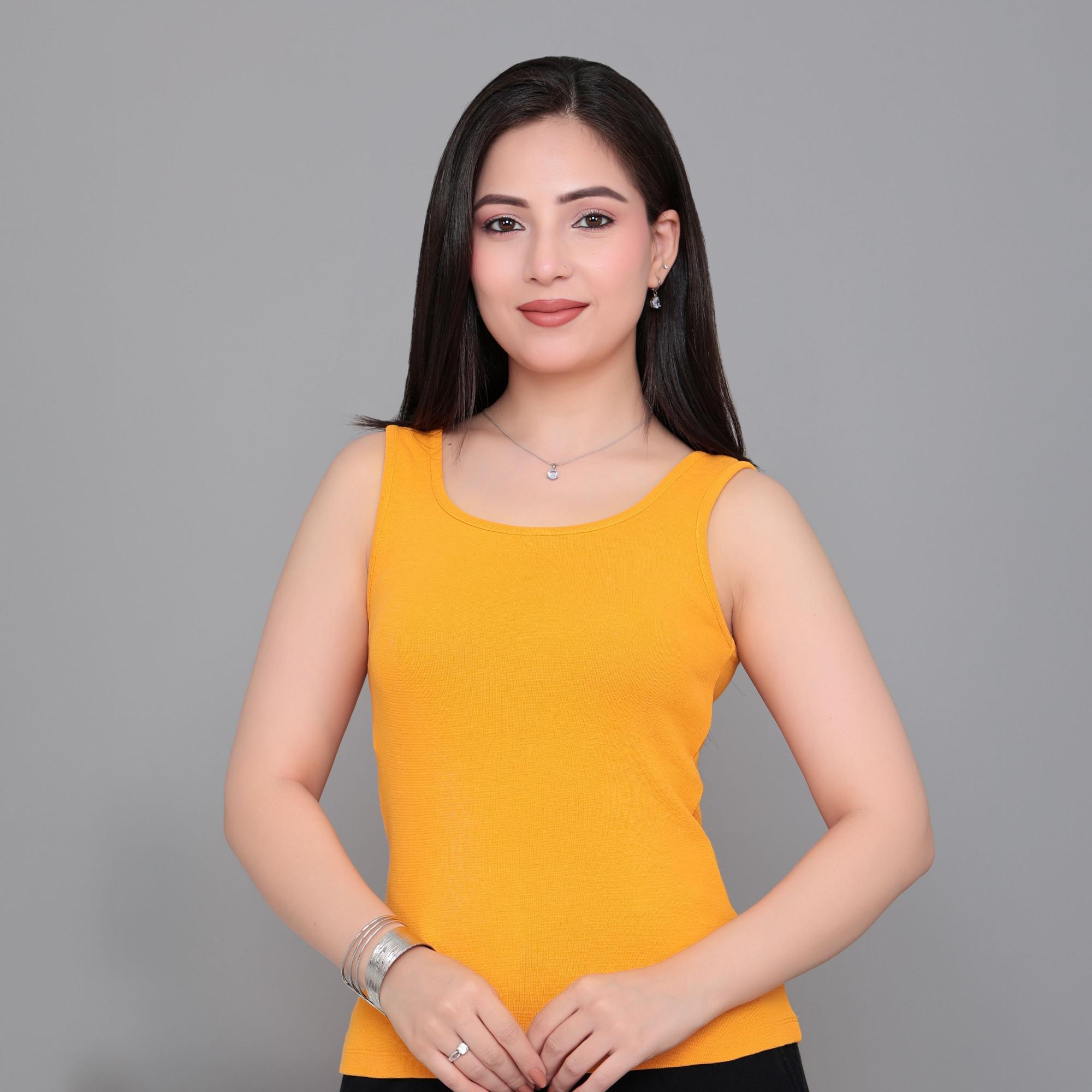Mustard square neck tank top [ 280 GSM non transparent fabric ]