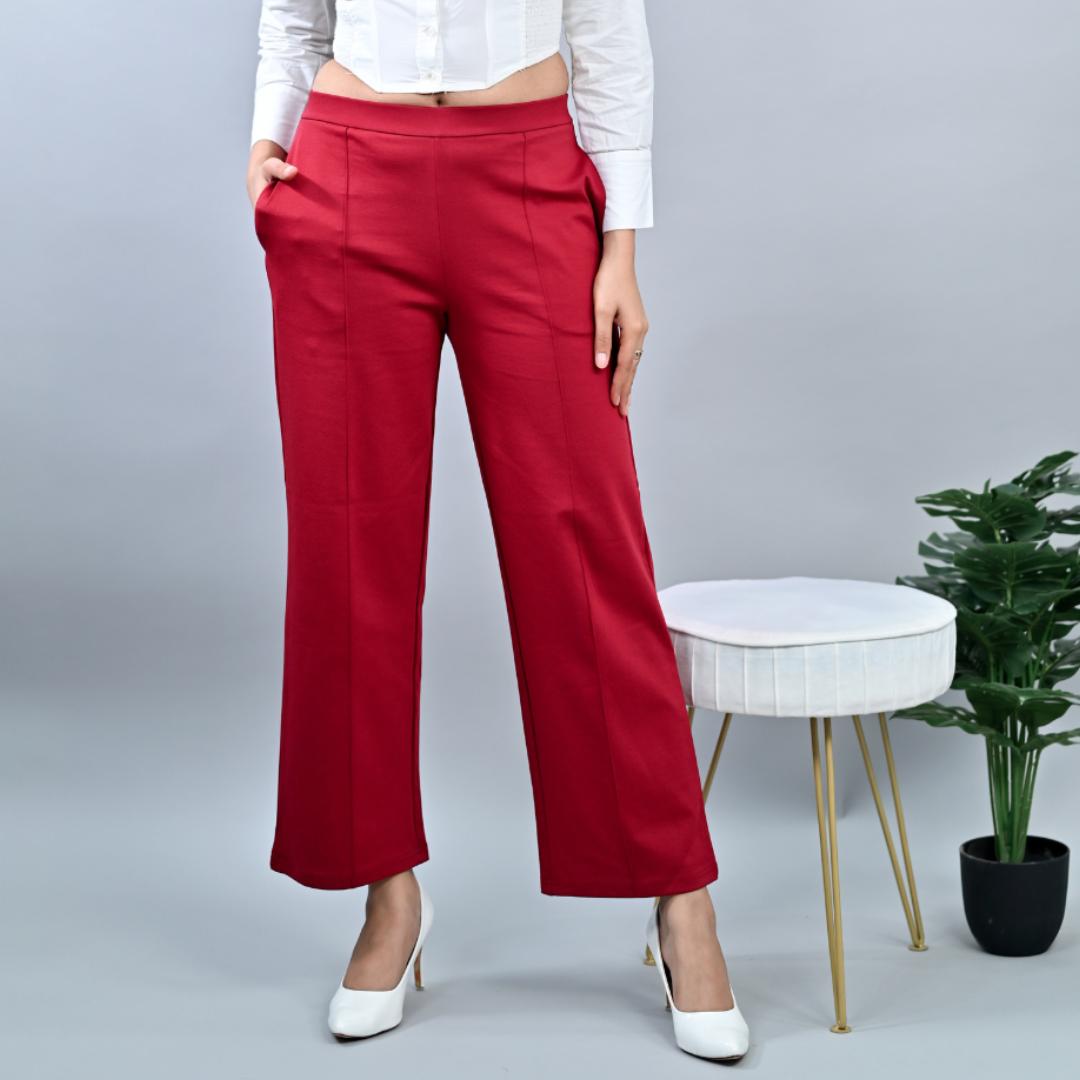 Dark rose stretchable biowash USA HQ cotton extra flare fit pant with superior elastic belt.